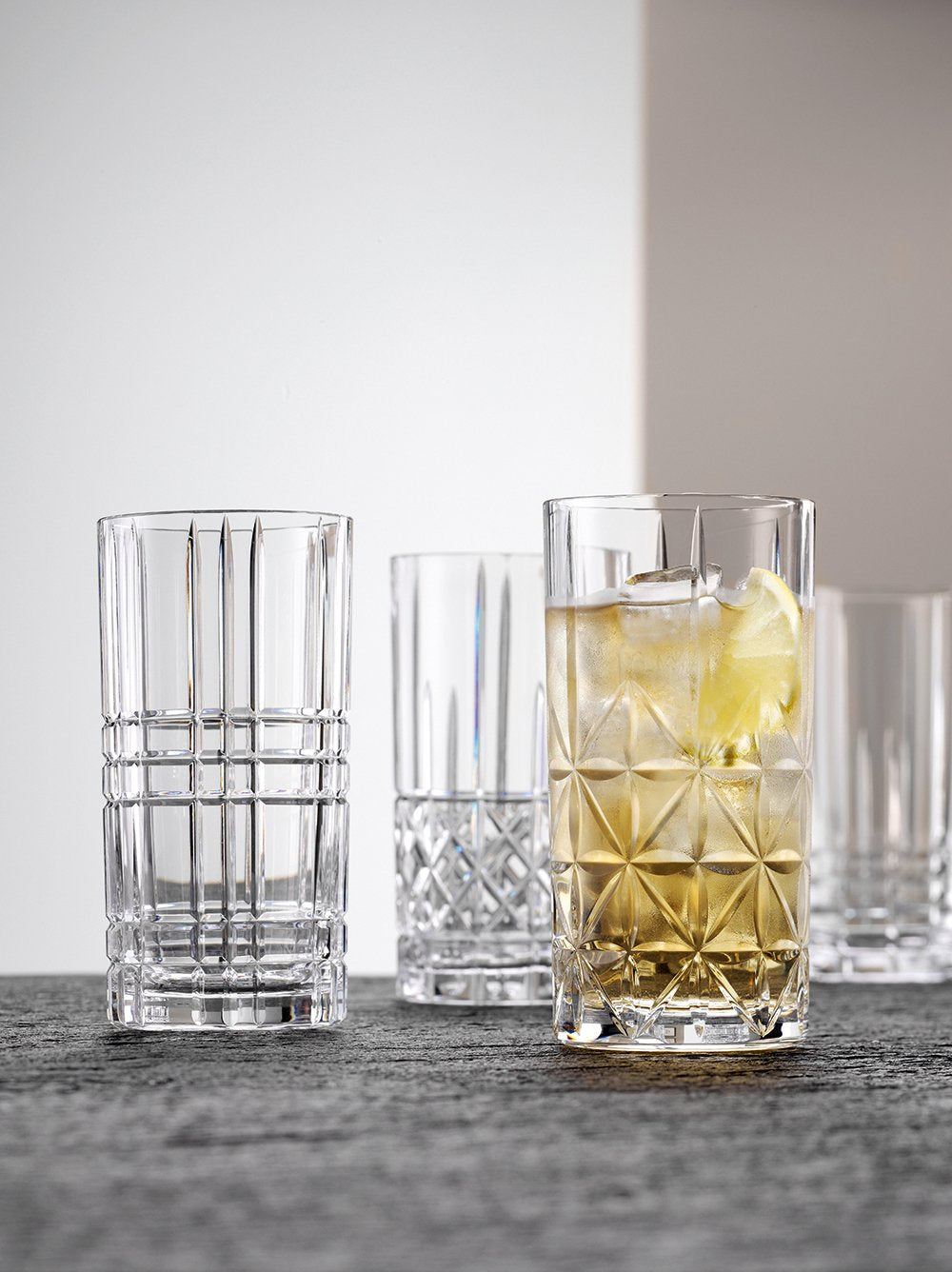Nachtmann Highland Long Drink Glass Set of 4 Crystal Diamond Cut Clear