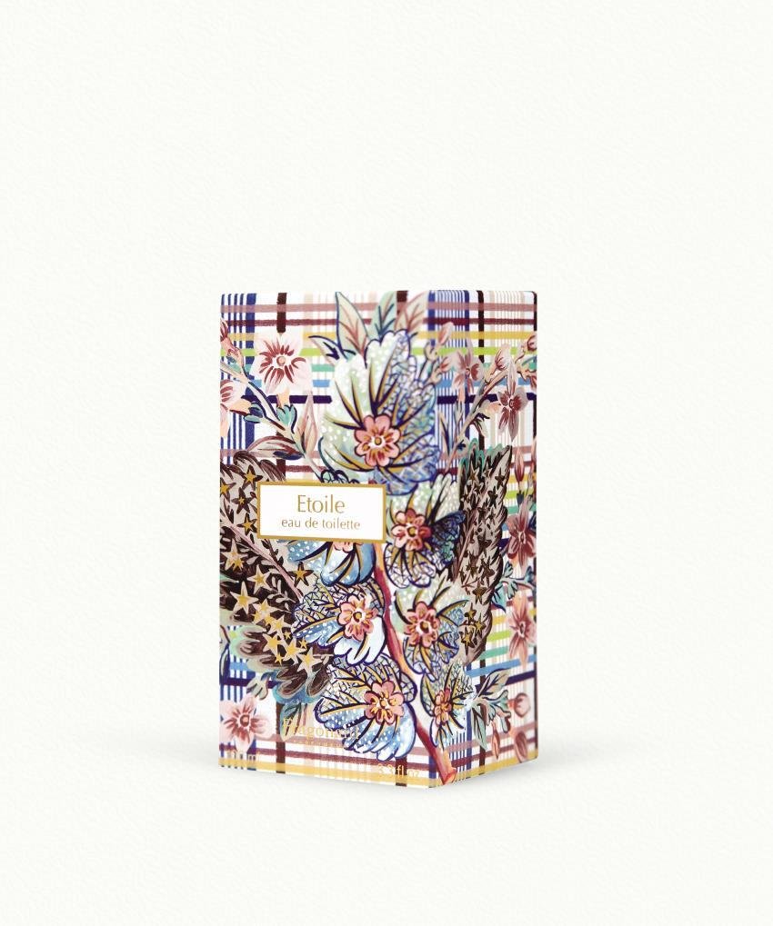 Fragonard Etoile 100ml Eau de Toilette flat lay illustrated bottle and matching gift box
