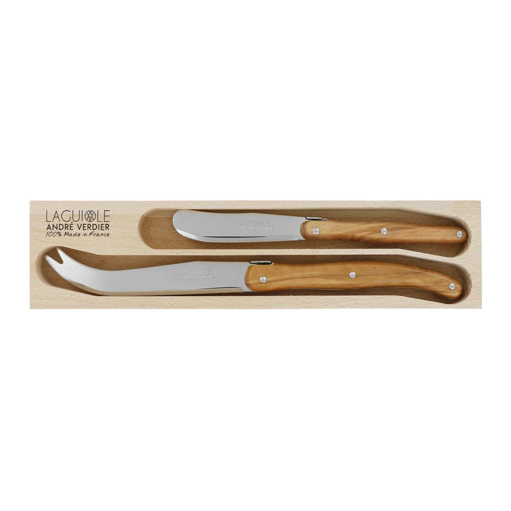 André Verdier Laguiole Debutant Country 2 piece cheese set with olivewood handles