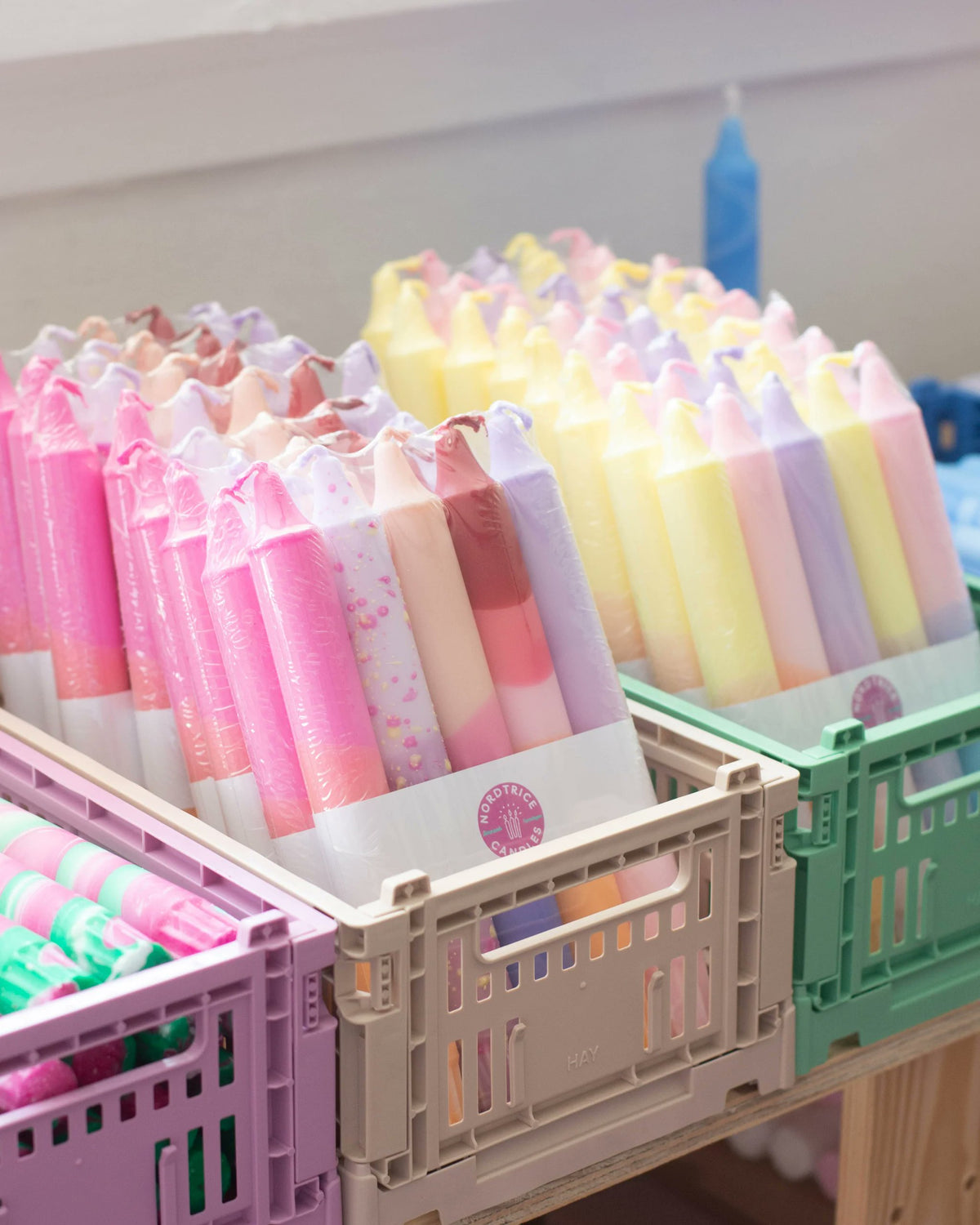Nordtrice pastel party sunset mix taper candles showing dip-dye and confetti speckle techniques