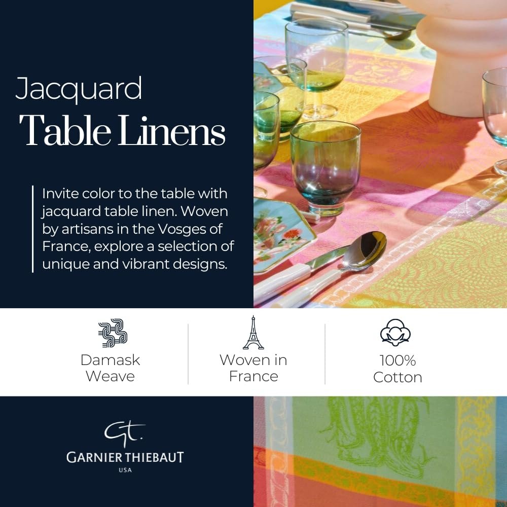 Garnier Thiebaut 69"x120" Rectangle Jardin De Pivoines Vert French Tablecloth, Green Sweet Stain-Resistant Cotton