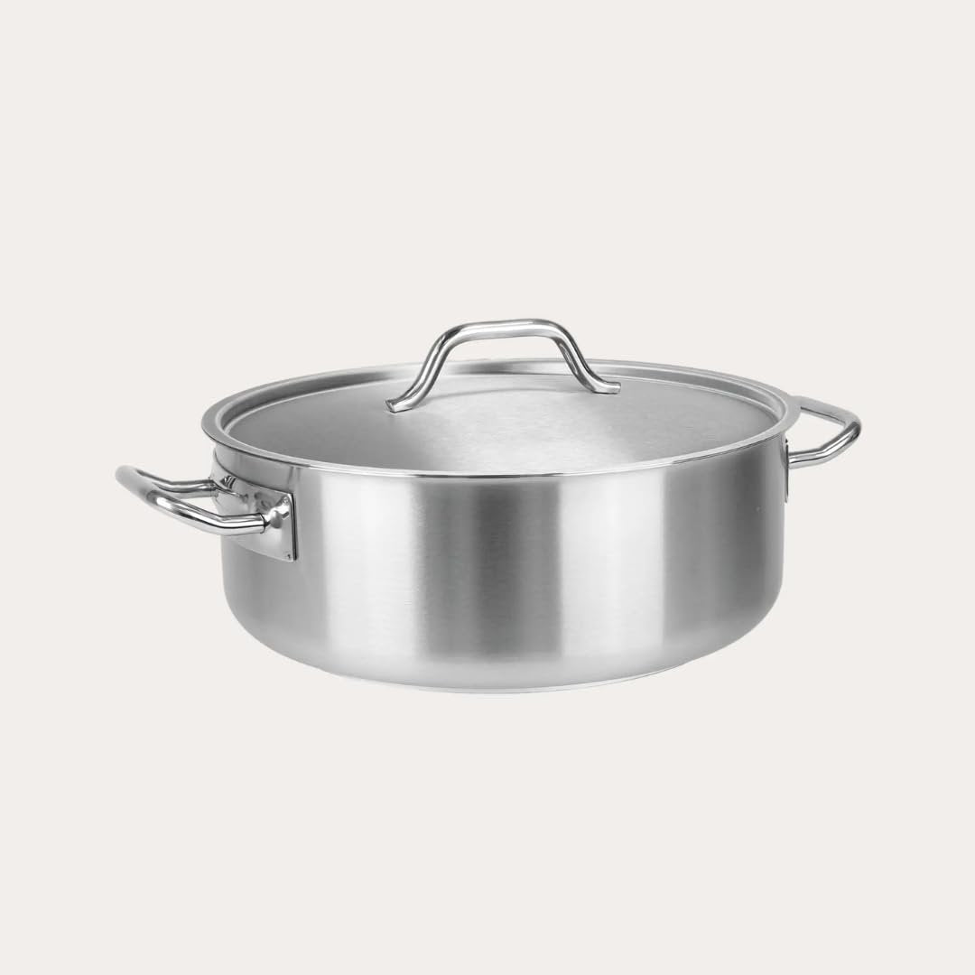 Cristel Large Stainless Steel Rondeau with Lid, Commercial Size Stewpan in 18/10 Stainless Steel, Professional Grade