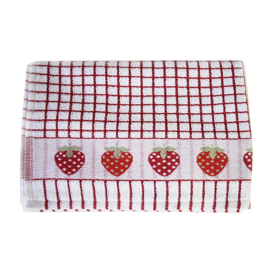 Samuel Lamont Poli-Dri Jacquard Cotton Kitchen Tea Towel | Set of 2 | Strawberry Red