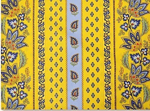 Le Cluny, Lisa Yellow and French Blue, French Provence 100 Percent Coated Cotton Tablecloth, 60 Inches x 84 Inches (60" X 120")