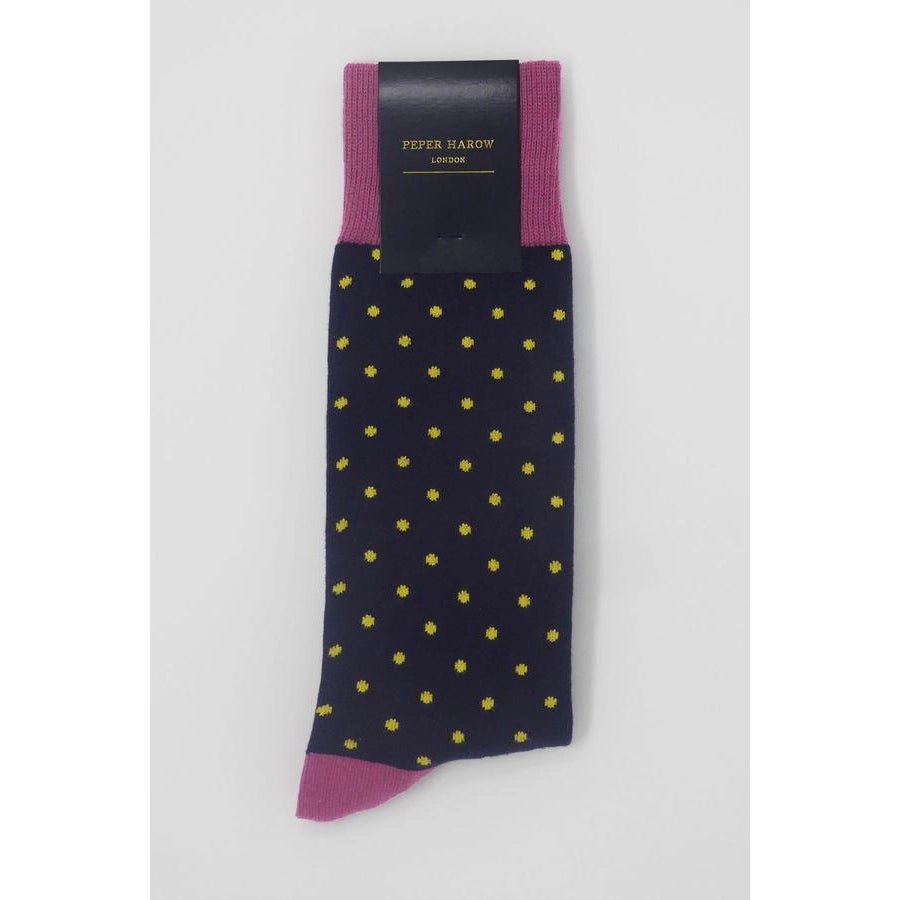 Peper Harow, "Pin Polka" Luxury Men's Socks One Size | Midnight