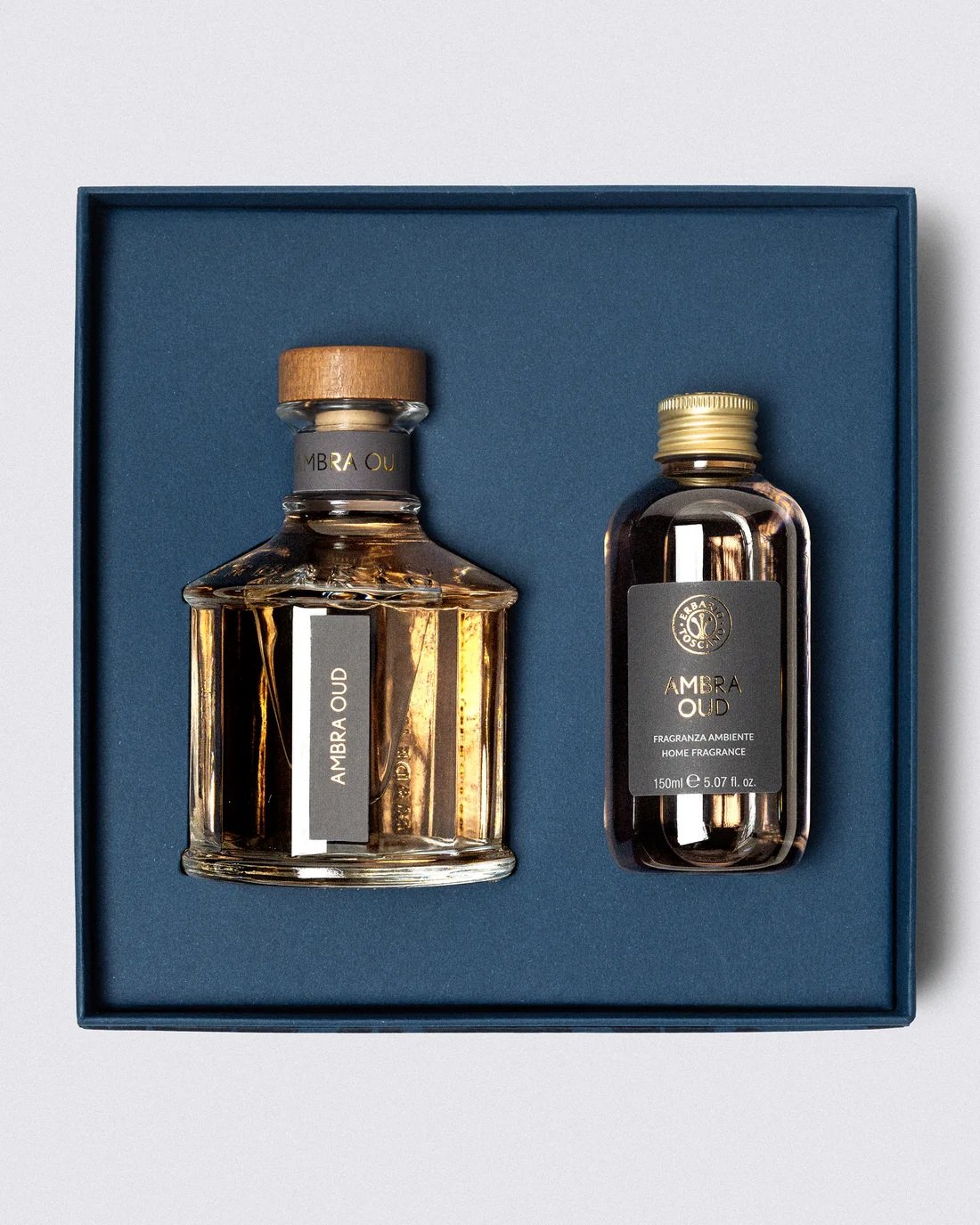 Erbario Toscano Ambra Oud Reed Diffuser & Refill Gift Set | 250ml Diffuser + 150ml Refill, Home Fragrance Gift Set