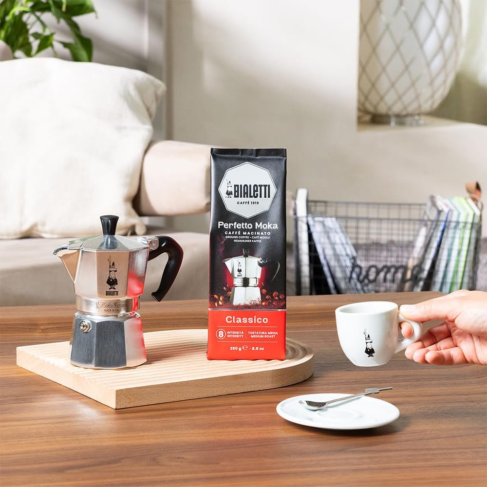 Bialetti Perfetto Moka Ground Coffee | Aroma-Saving Valve | 8.8 oz