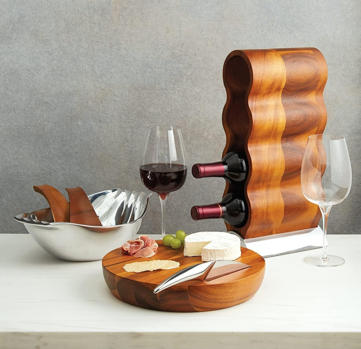 Nambé Harmony Cheese Board with Knife | Acacia Wood & Stainless Steel