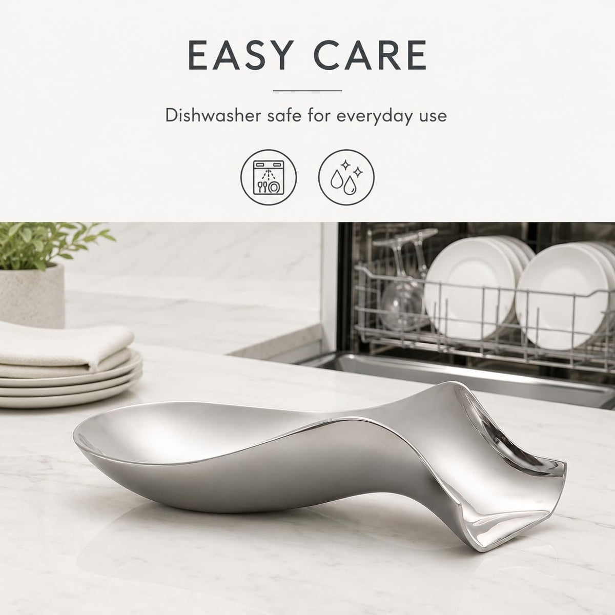 Nambe Curvo Spoon Rest Stainless Steel Kitchen Counter 4.4in