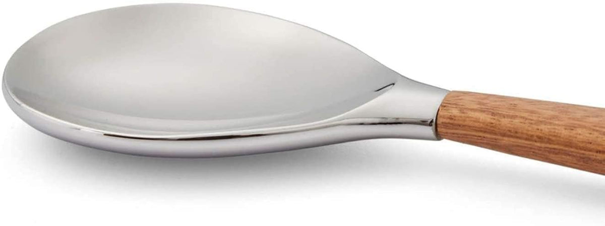 Nambé Curvo Serving Spoon | Stainless Steel & Acacia Wood | 13"L
