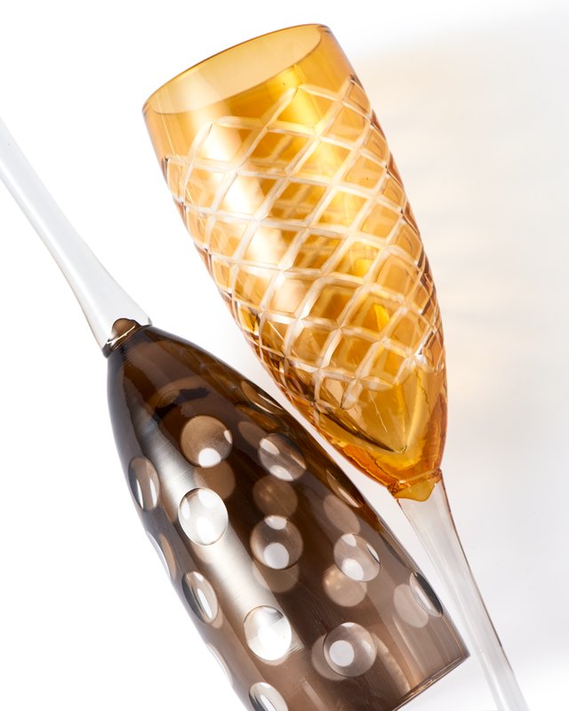 Artistic Champagne Glasses by Pols Potten – Set of 6 Multicolor Cut Pattern Flutes