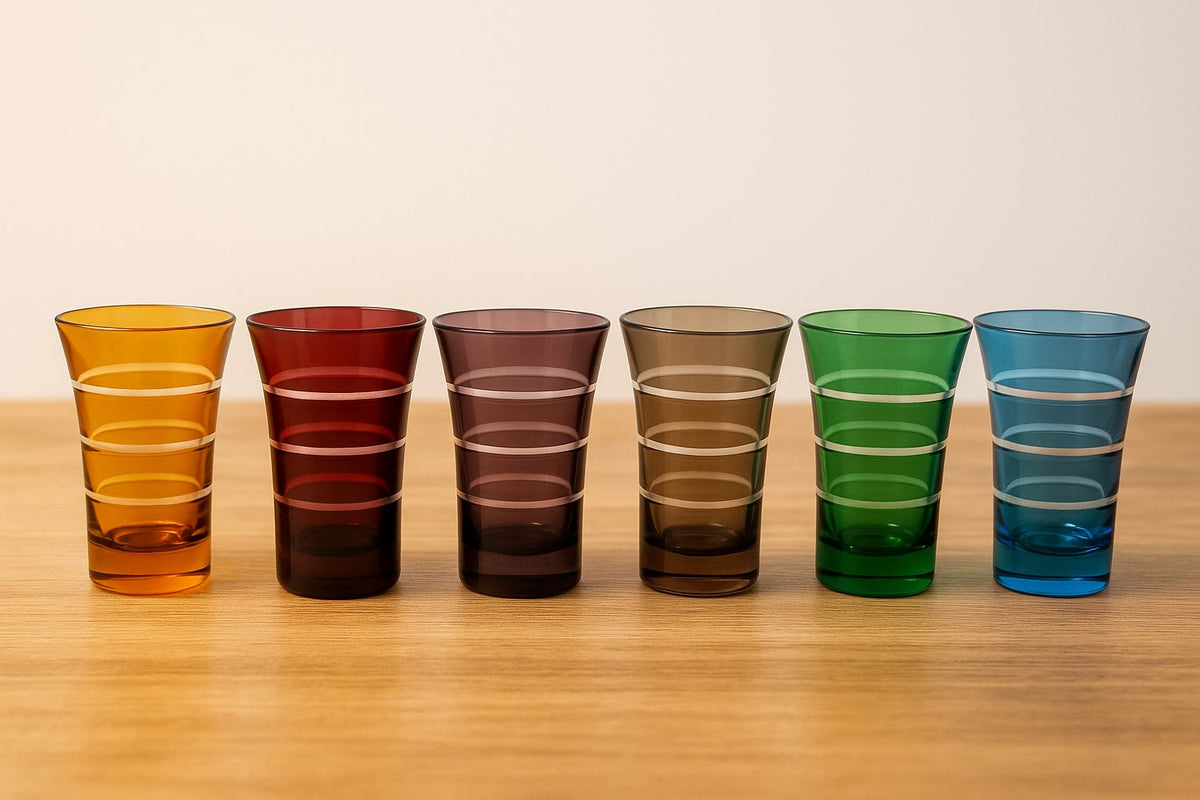 Mixed Color Cordial / Double Shot Glasses Set | Set of 6 | Mouth-Blown Glass