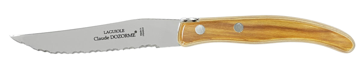 Claude Dozorme Steak Knives Set-6 Berlingot Everwood Mixed Colors Handles and Satinless Steel Blades