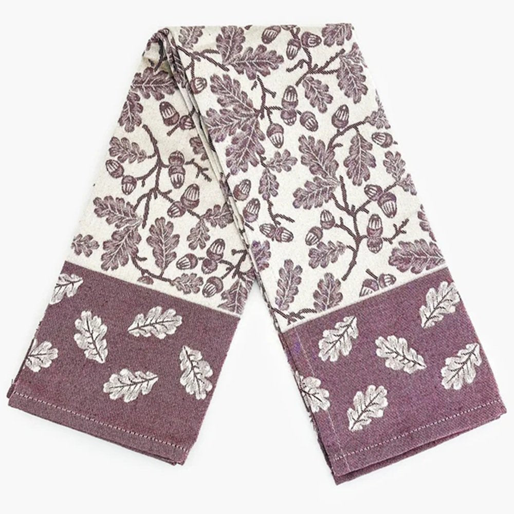 Italian Kitchen Dish Towel "Rovere Burgundy" (22"x26") Embroidered Pattern Woven 100% Cotton by TABLUXE LINEN