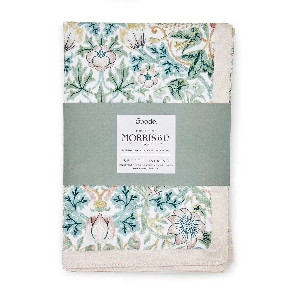 Morris & Co. by Spode Strawberry Thief Set of 2 Napkins Cotton 2-sides Color Design