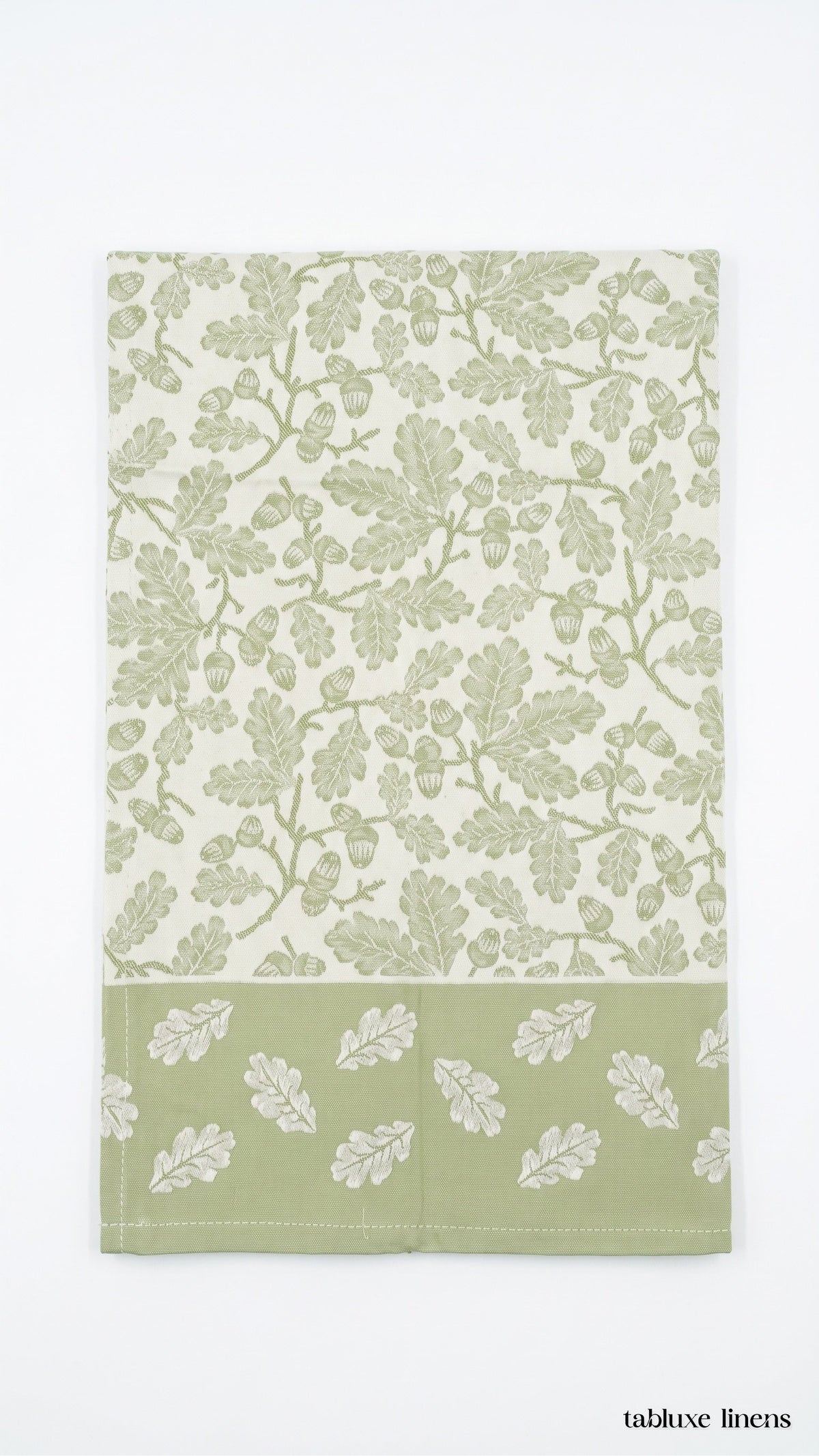 Busatti Rovere Olive Green Italian cotton kitchen towel folded on white background