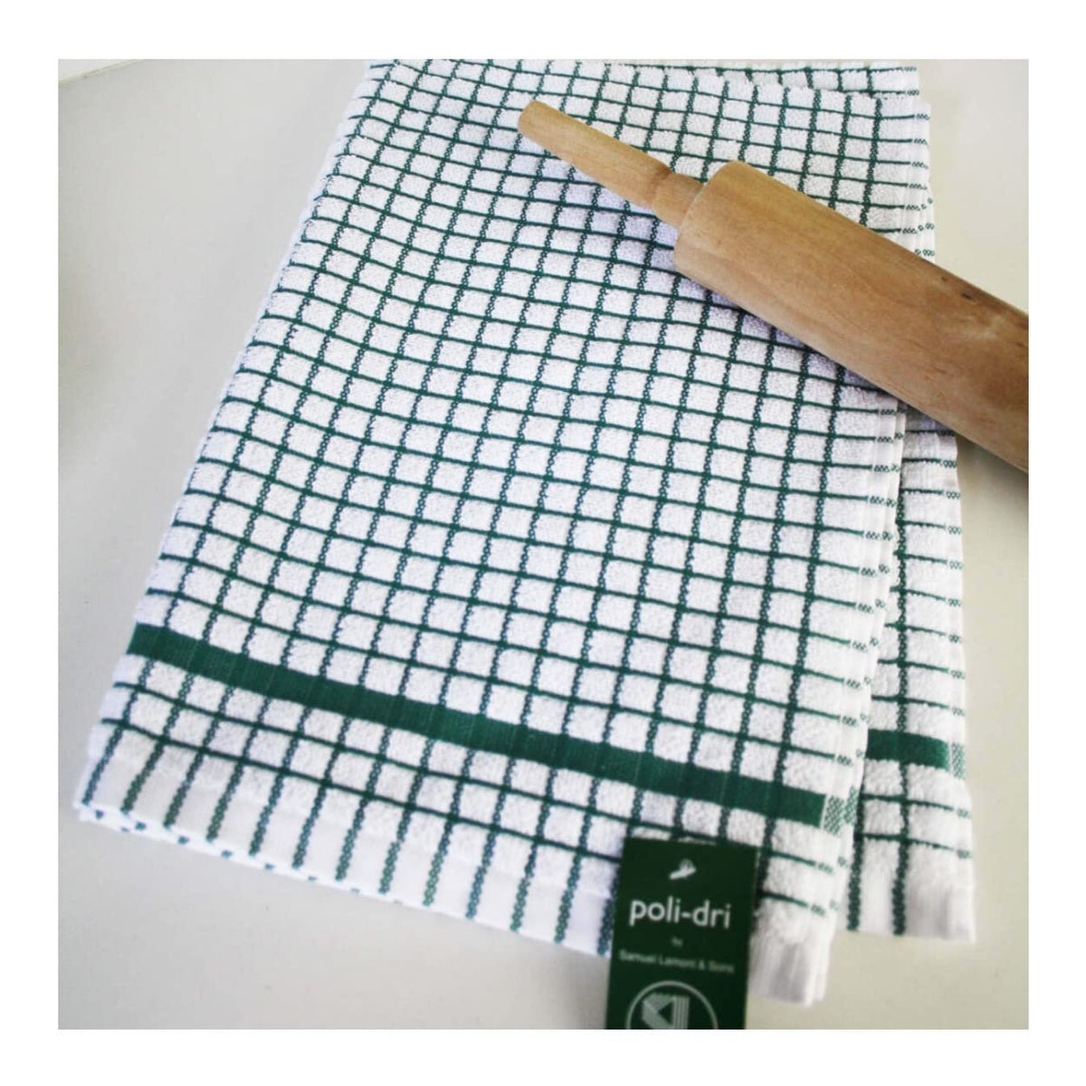Poli-Dri Cotton Tea Towel Kitchen Linens Hunter Green 6-Pack White/Green by Samuel Lamont