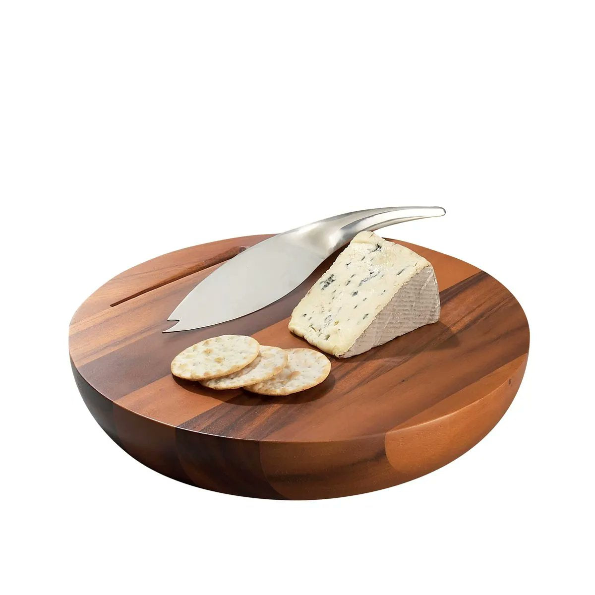 Nambé Harmony Cheese Board styled with cheese and charcuterie