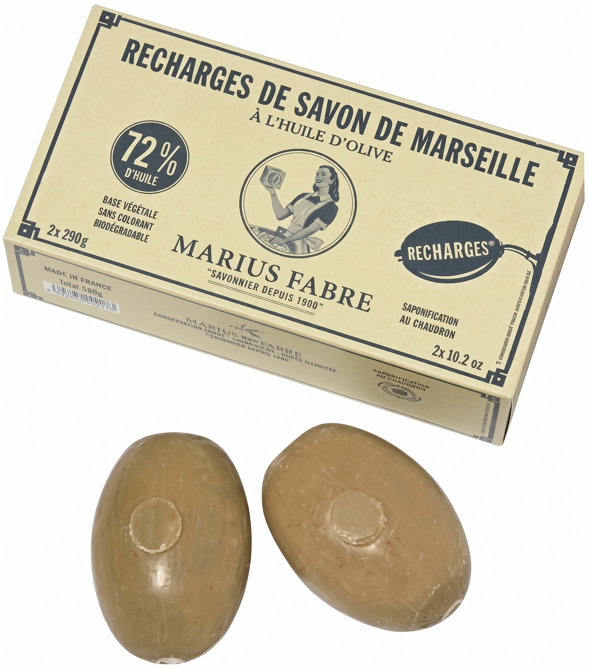 Marius Fabre Olive Oil Soap Refill, 2 x 290g box
