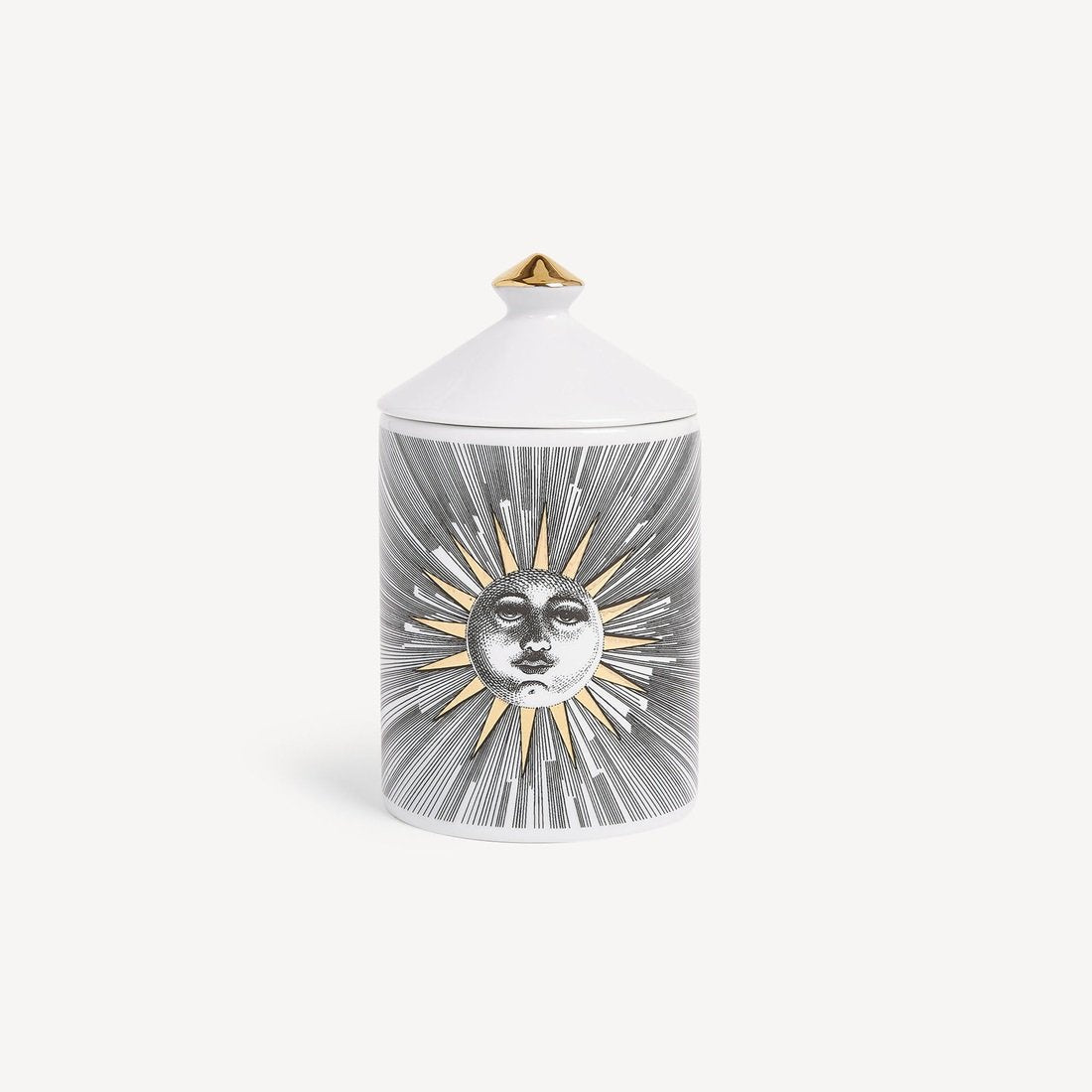 Fornasetti Scented Candle Soli / Sun Decor Aromatic Luxury Candle in a Luxury Vessel Immaginazione Fragrance Woody Noted Small