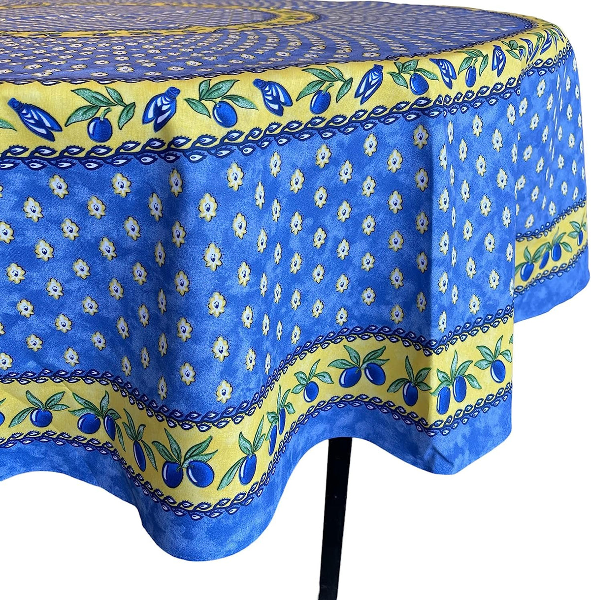 Le Cluny Monaco Blue Coated Provencal Tablecloth | Easy-Care Cotton | Multi-Size