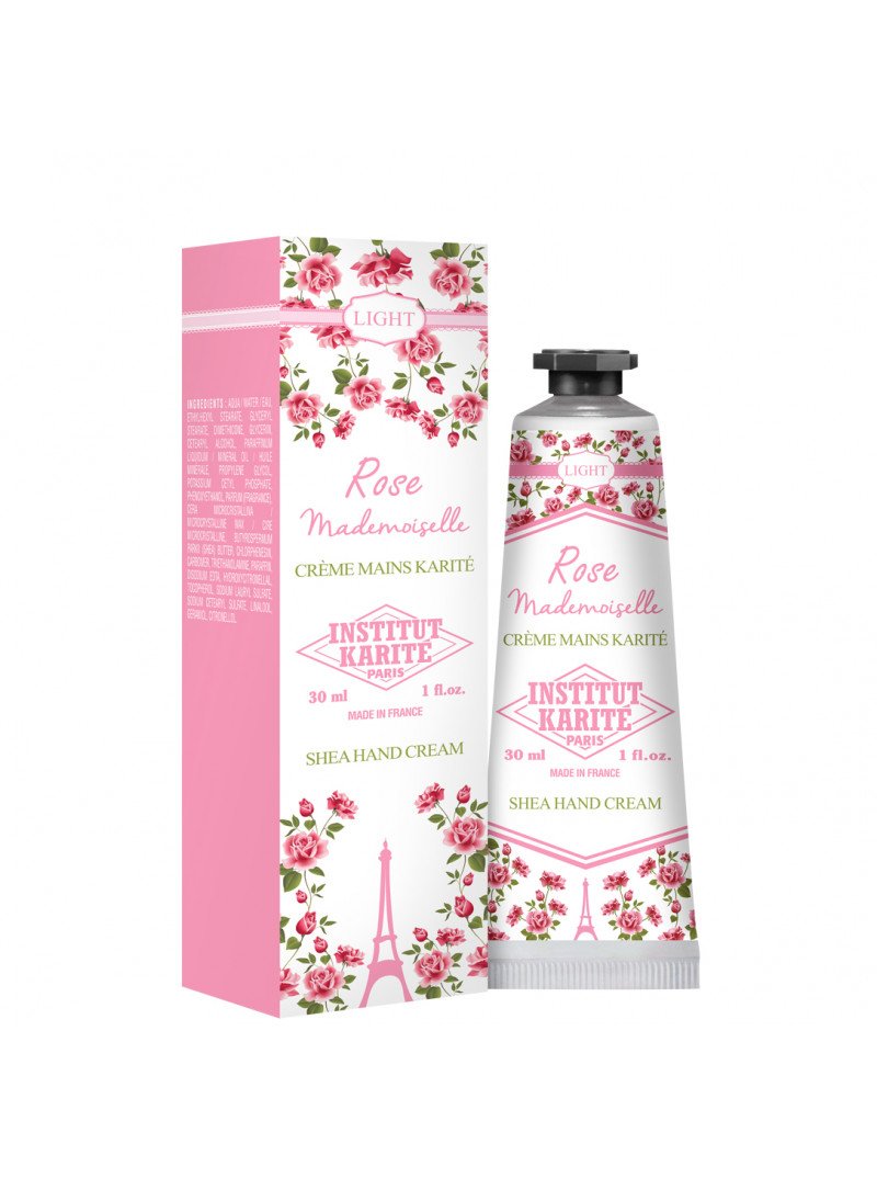 Institut Karite Paris - Rose Mademoiselle Light Shea Hand Cream 30 ml | Queen of Flowers Hand Cream Rose Fragrance Travel Size | Skin Moisturizes & Nourishes Hand Cream