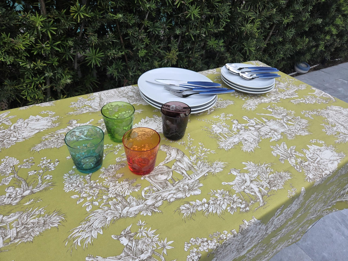 TABLUXE LINENS Provence 70-Inch Round Tablecloth French Coated Cotton Easy Care Green-Lime Versailles