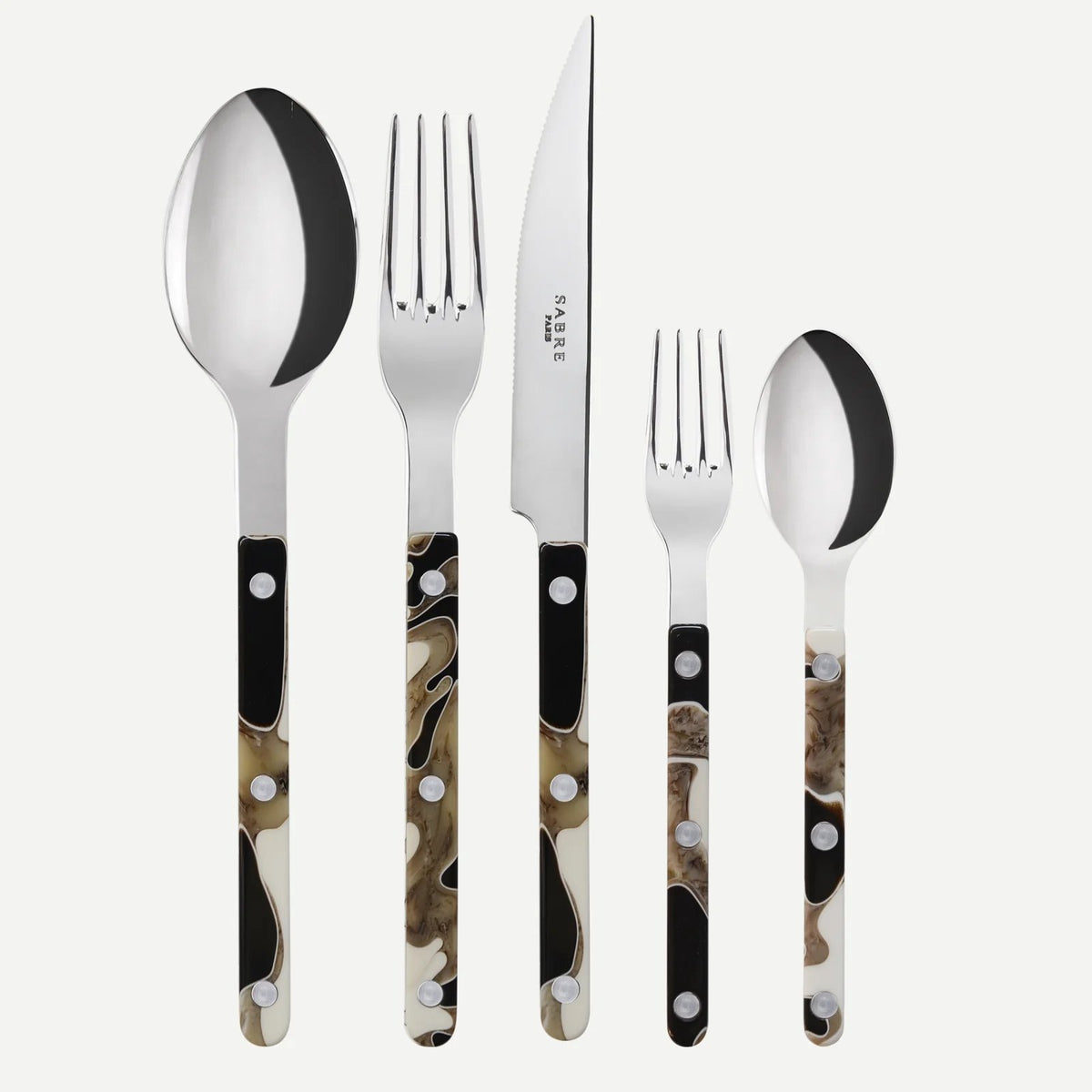 Bistrot Flatware Set 5 Piece Place Setting | Shiny Dune Black