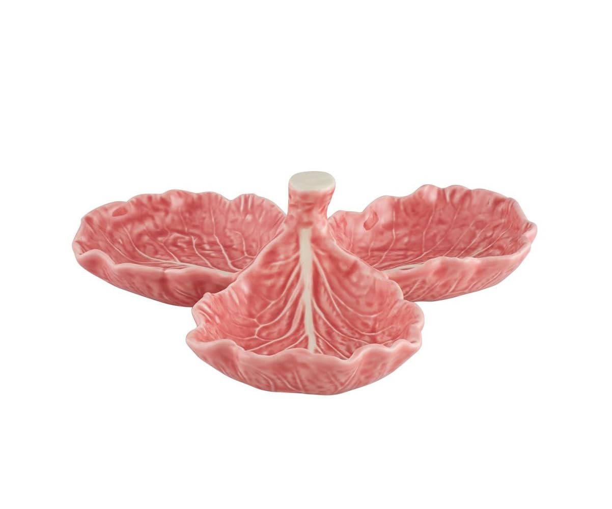 Bordallo Pinheiro Pink Cabbage Olive Dish Handcrafted Portuguese Earthenware Leaf Motif