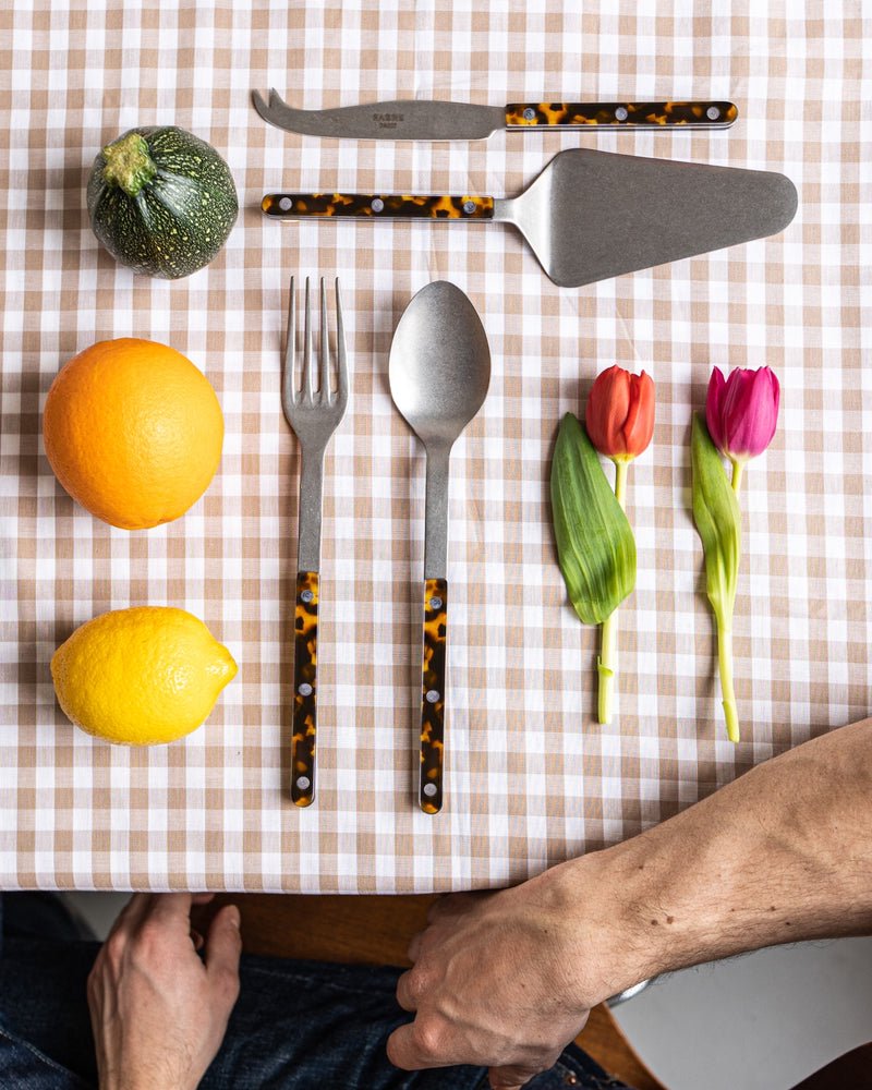 SABRE PARIS - 4-Piece Serving Set - Faux Tortoise - Bistrot Collection - 2 Serving Flatware, Serrated Pie Server, Large Cheese Knife - Stainless Steel & Nylon - Dishwasher Safe - Brilliant Finish