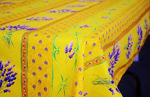 Le Cluny French Provence Tablecloth, Lavender Yellow  60" x 84" Rectangular, Coated Cotton Easy Care