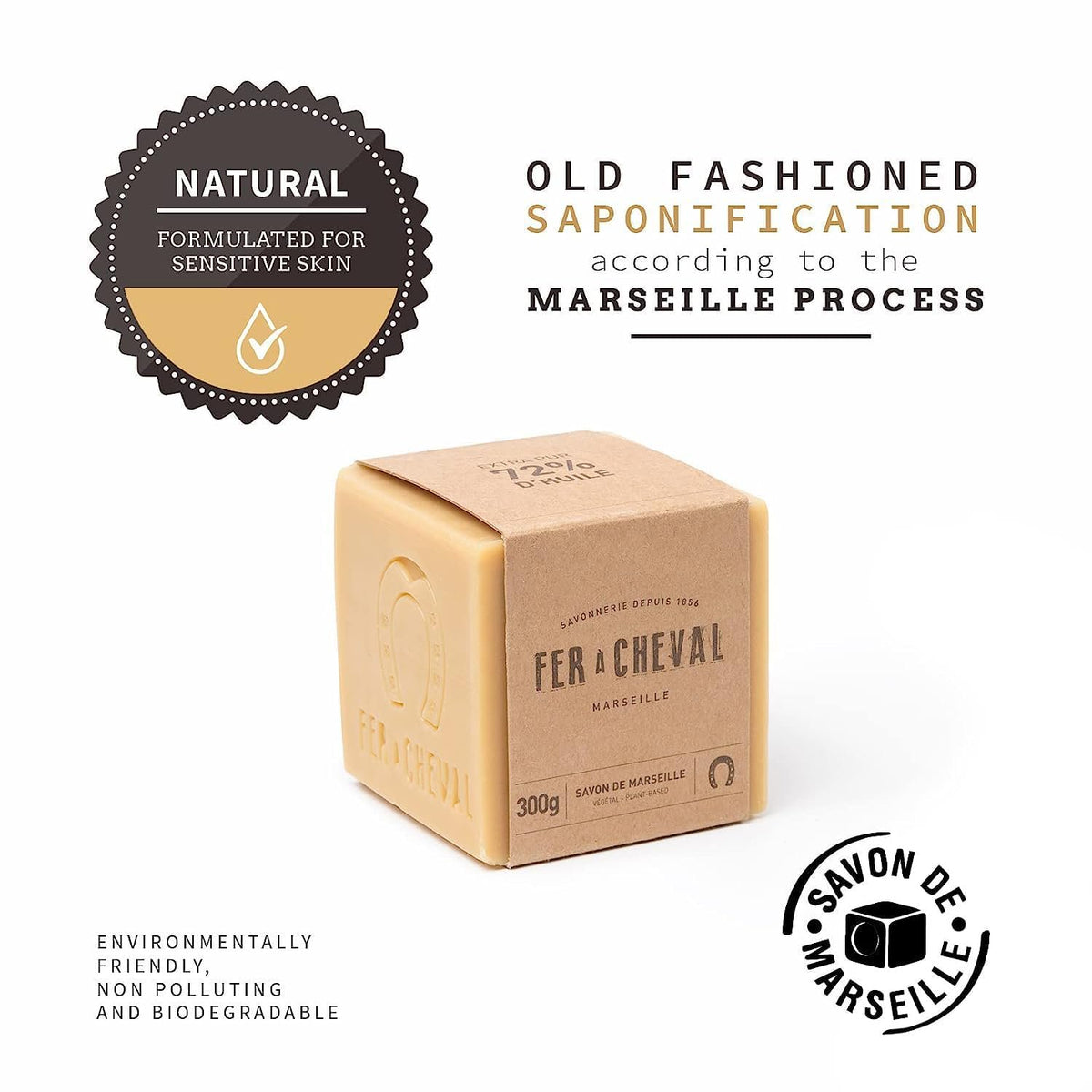 Fer a Cheval Savon de Marseille Vegetal Cube Soap 300g Biodegradable Hypoallergenic Gift