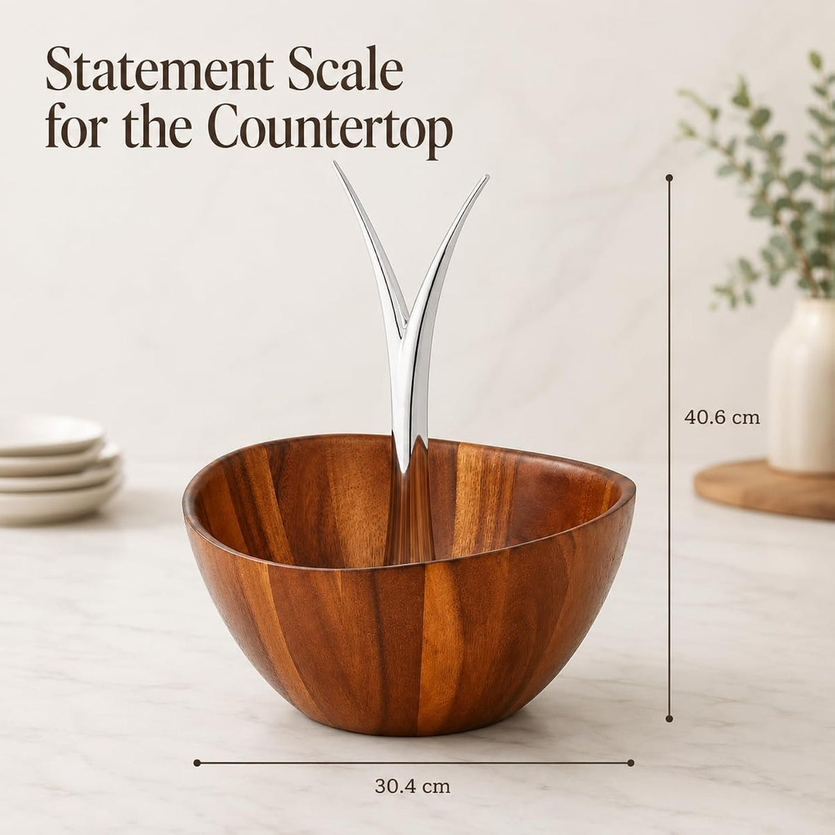 Nambe Fruit Tree Bowl | Fruit Basket with Banana Hanger | Large Decorative Wooden Fruit Bowl for Kitchen Counter or Centerpiece Table Décor | Made of Acacia Wood and Metal Alloy | 12-Inch