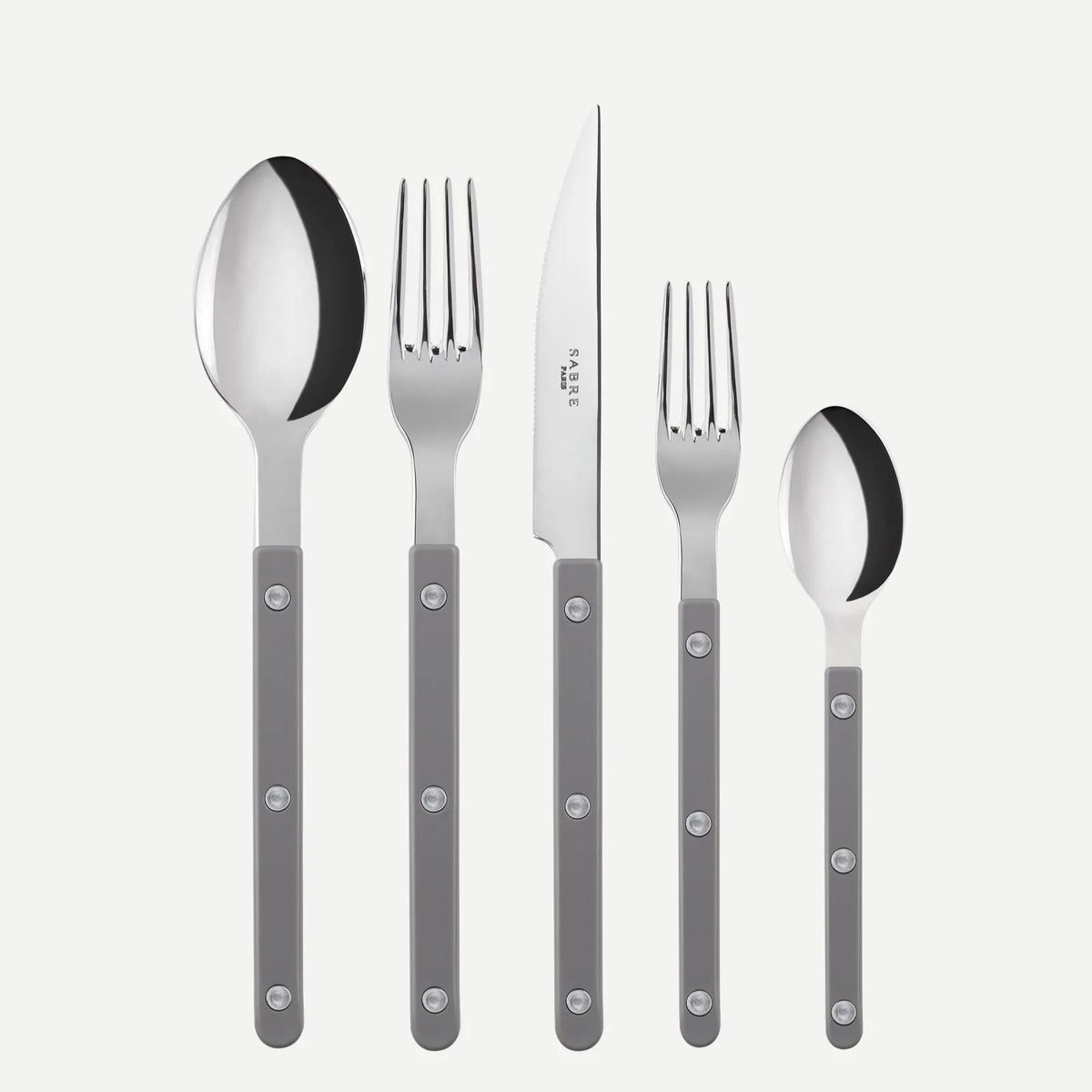 sabre Bistrot Flatware Set 5 Piece Place Setting | Shiny Grey