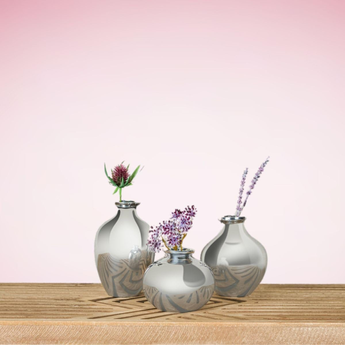 Nambé Posey Vase set styled together with single stem flowers