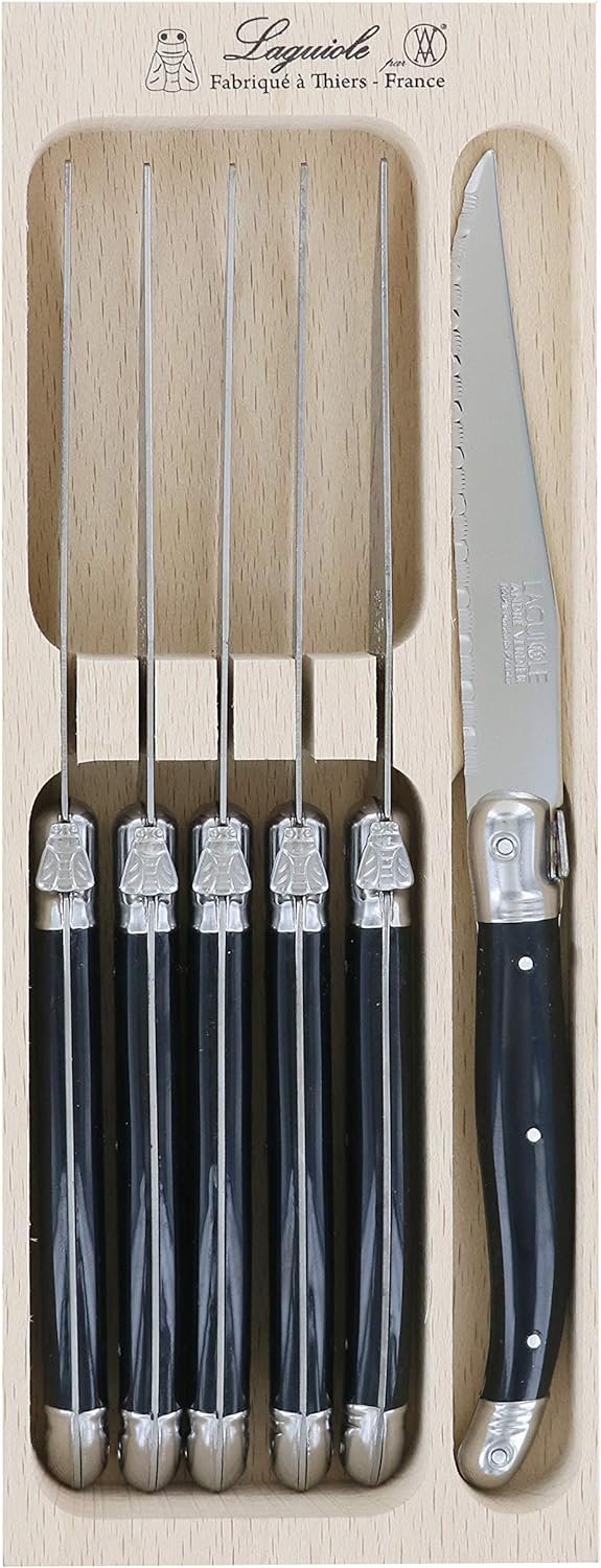 Andre Verdier Laguiole Debutant 6 Piece Steak Knives | Black Handle