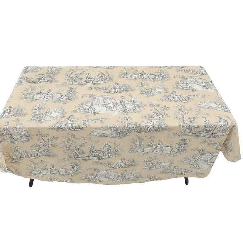 Tabluxe Linens Versailles Coated French Round Tablecloth | 70"D | Cream & White