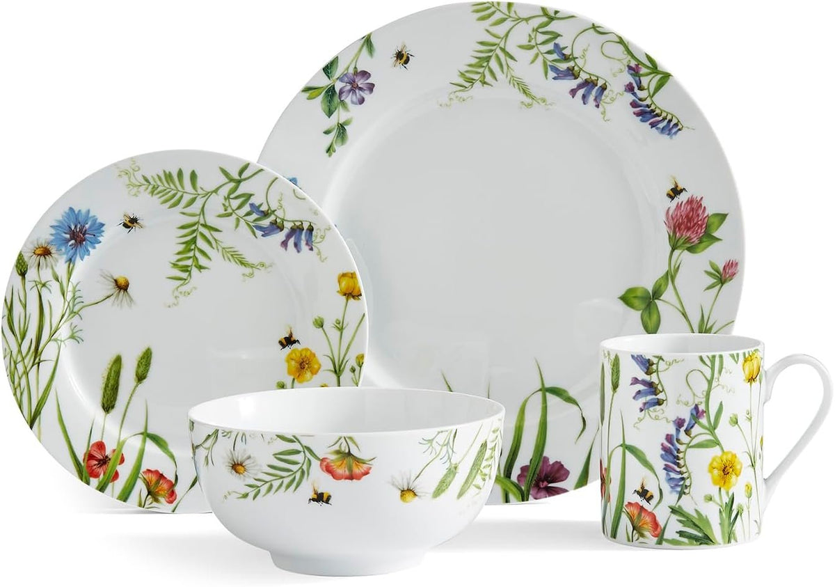 Portmeirion Bumble Bee Dinnerware Set (16 Piece Dish Set) | Floral Design