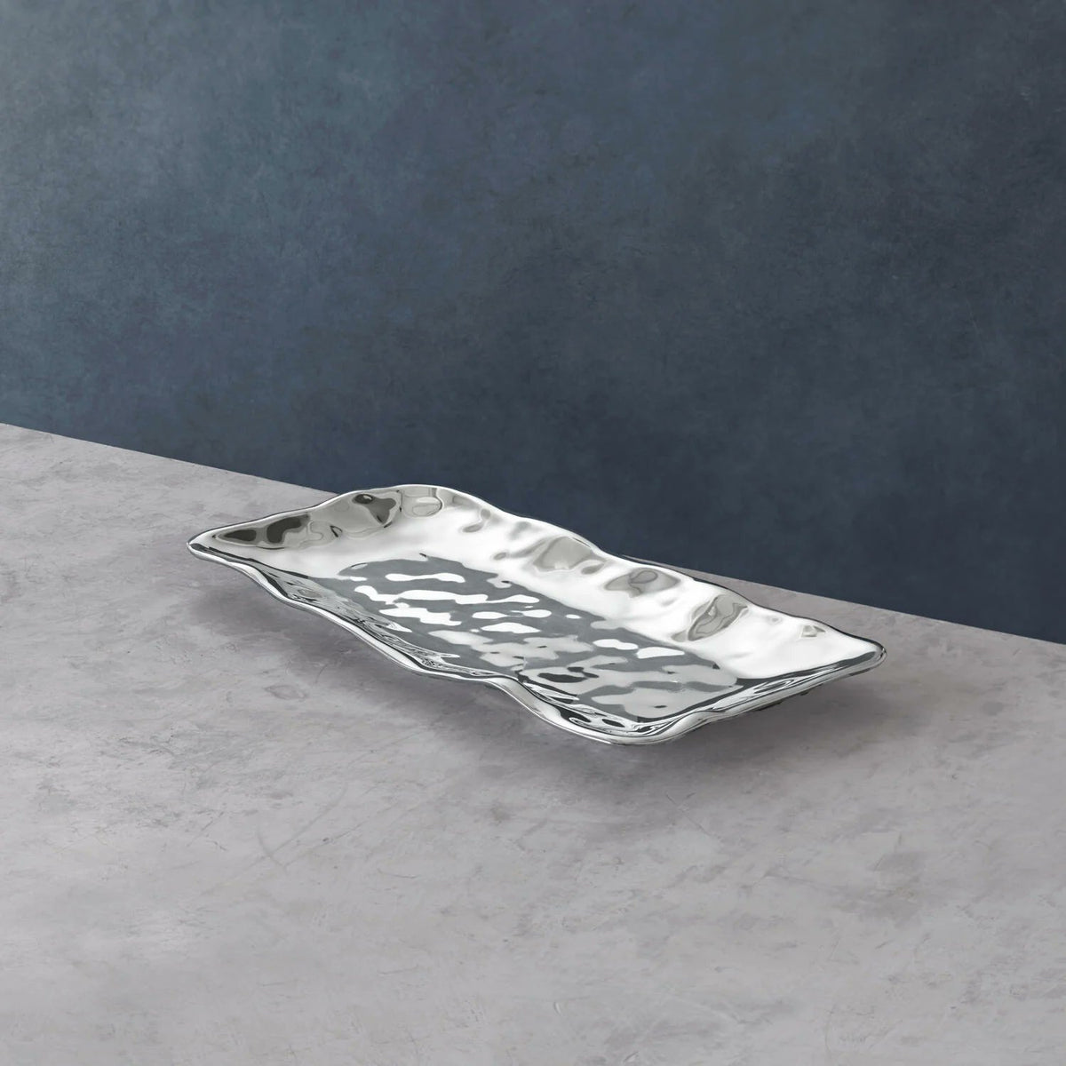 Beatriz Ball SOHO Brooklyn large rectangular tray 17" aluminum on white background