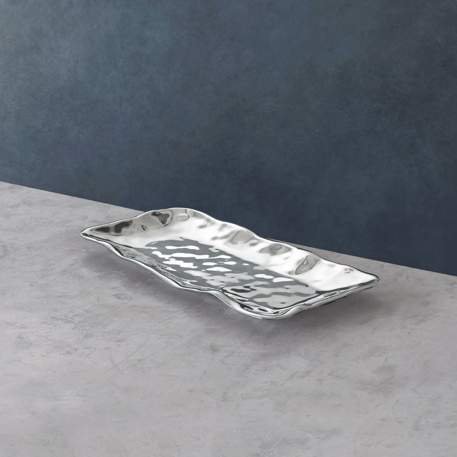 Beatriz Ball SOHO Brooklyn large rectangular tray 17" aluminum on white background