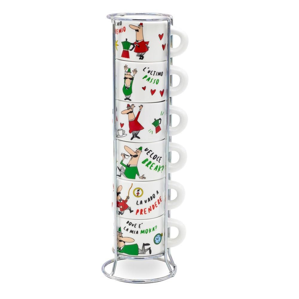 Bialetti Italia Stackable Porcelain Coffee Cups Set of 6
