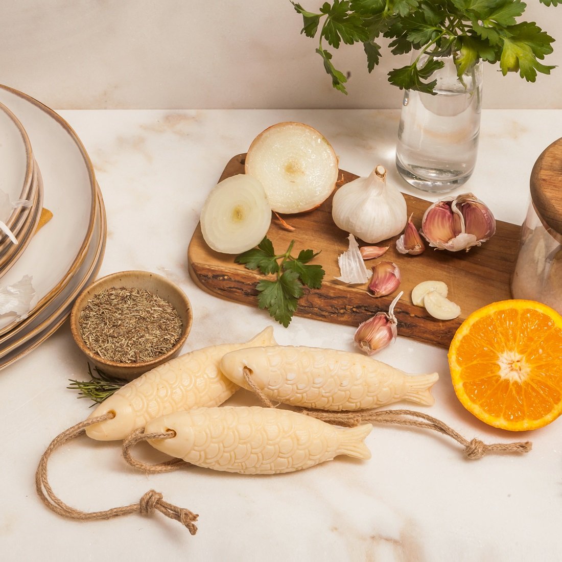 Castelbel Sardine Soap on a Rope | Orange & Rosemary | Kitchen Soap | 80g