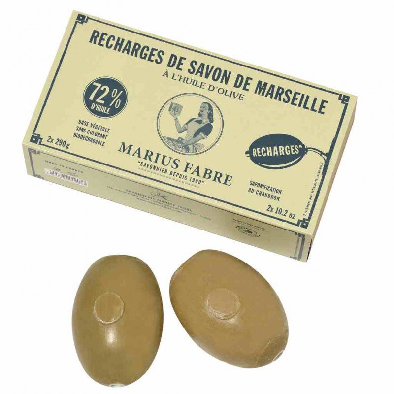 marius fabre Marseilles Olive Oil Bar Soap Refills for Wall-Mount Rotating Holder | Set of 2