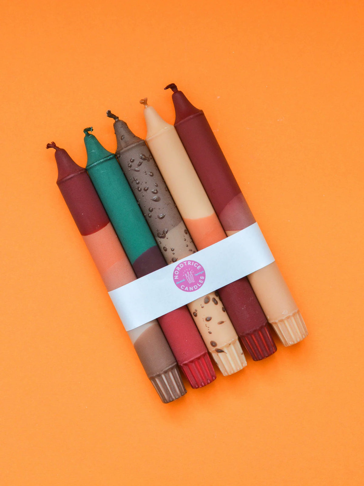 Set of five Nordtrice handmade autumn taper candles natural wax made in Denmark