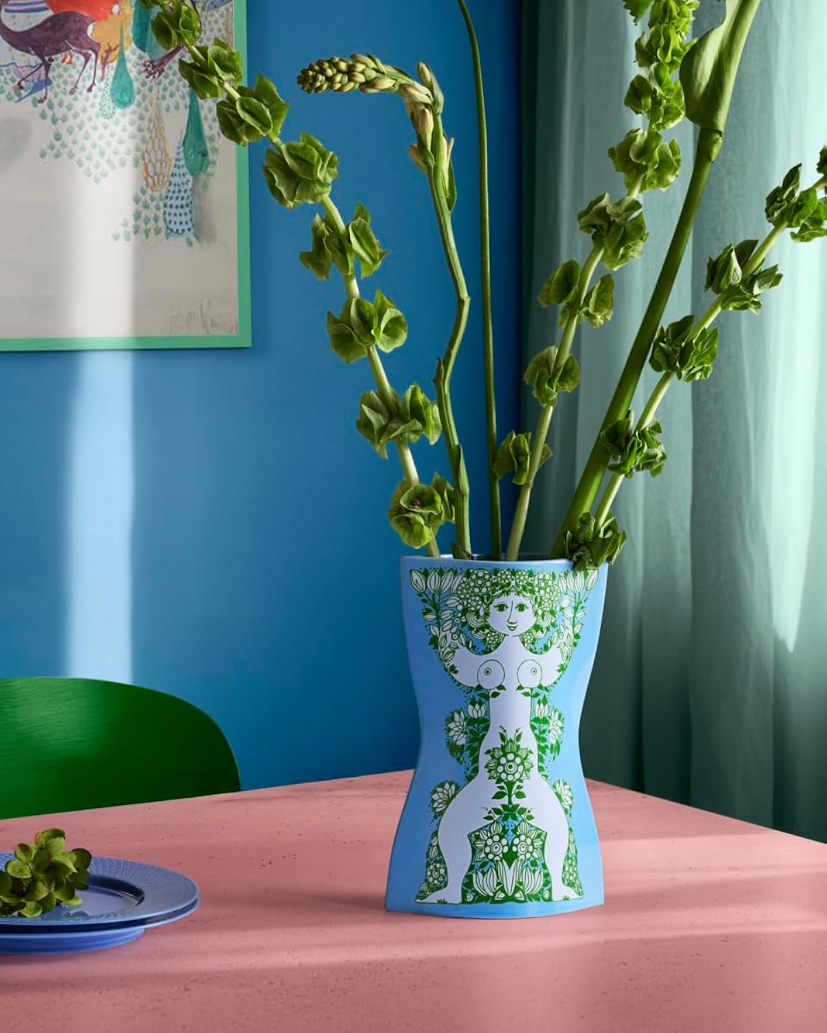 Bjorn Wiinblad Nina Vase, Light Blue and Green, 11.2" H