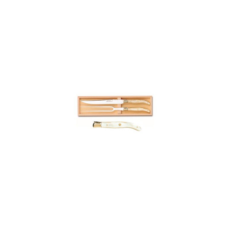 Claude Dozorme Laguiole Carving Set 2-Pieces  Laguiole Pearl Brass Bolsters