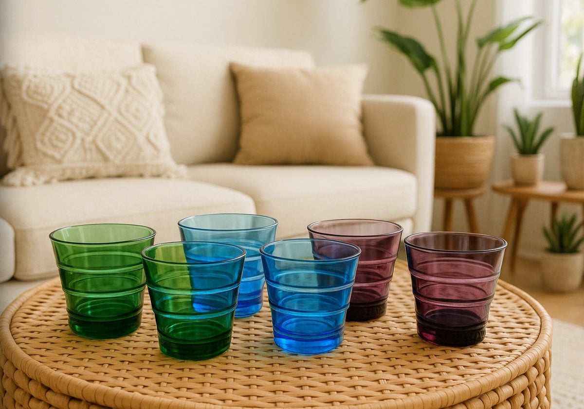 Blue, Green, Purple Whiskey Glass Set of 6, 8oz