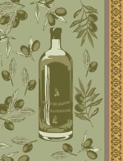 Kitchen Tea Towel Fine European Linens Jacquard 100% Cotton  "Olive Oil" (20x28")