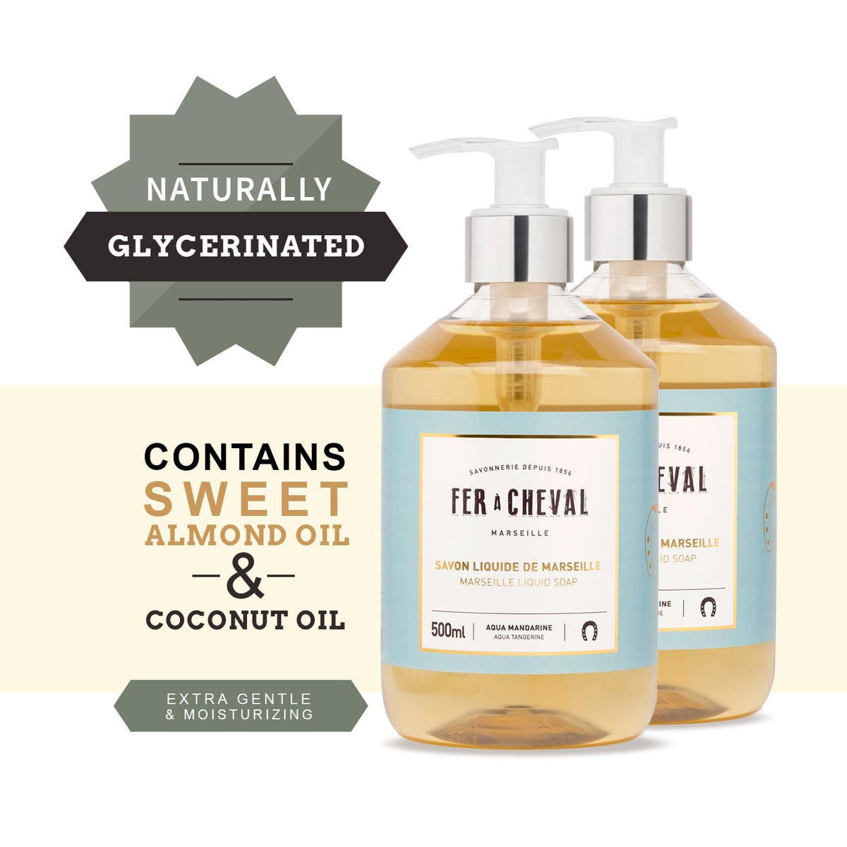 Fer à Cheval Marseille Liquid Soap | Sweet Almond & Coco Oil | Set of 2 (500ml)