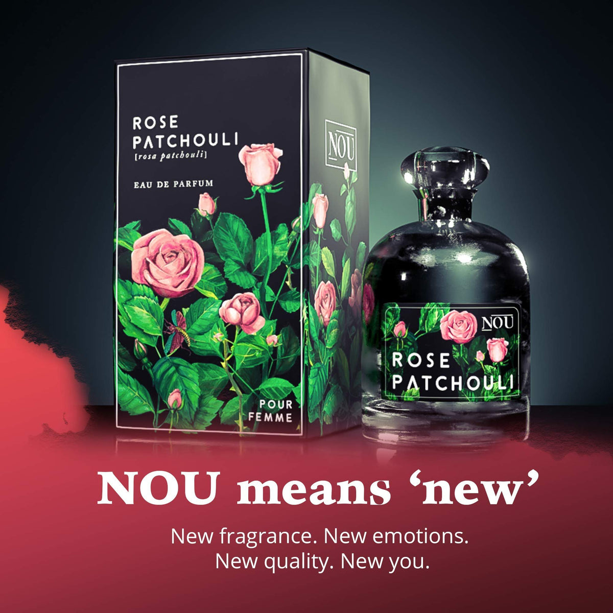 NOU Rose and Patchouli Perfume – Floral Perfume with Sweet, Citrus Notes – Natural Perfume for Women with Pure Essential Oils – Fresh Smelling Perfume Rose and Patchouli Perfume – 1.7 fl oz EDP